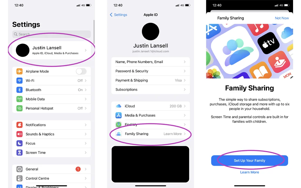 set up ios family sharing
